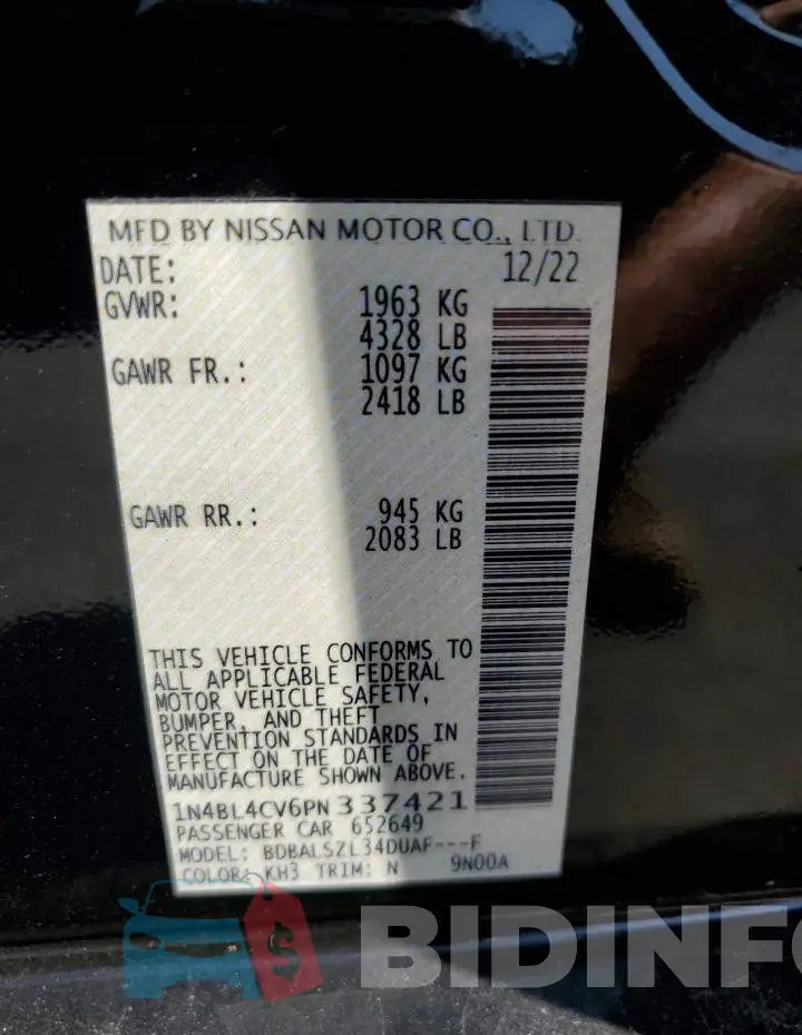 1N4BL4CV6PN337421 Photo# 12