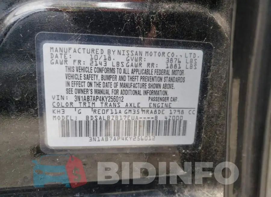 3N1AB7AP4KY256012 Photo# 13