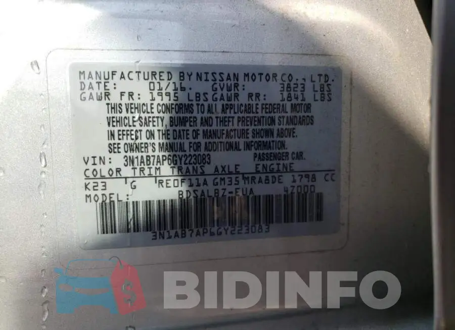 3N1AB7AP6GY223083 Photo# 13