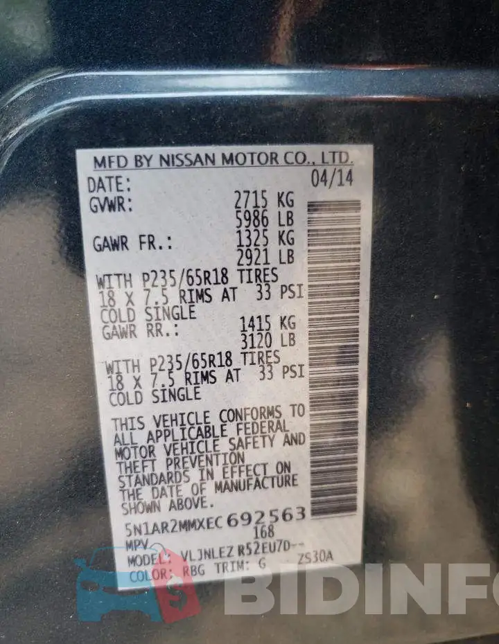 5N1AR2MMXEC692563 Photo# 13