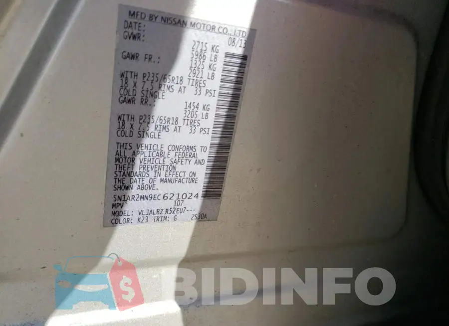 5N1AR2MN9EC621024 Photo# 12