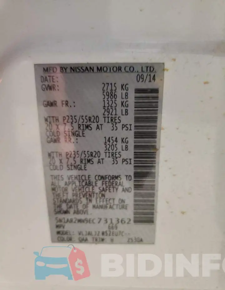 5N1AR2MN9EC731362 Photo# 13