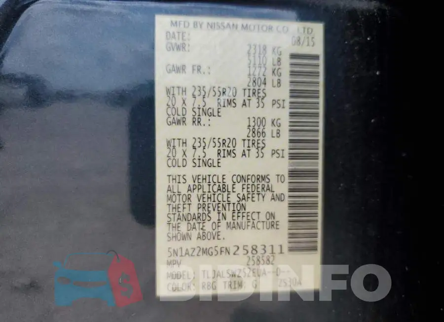 5N1AZ2MG5FN258311 Photo# 12