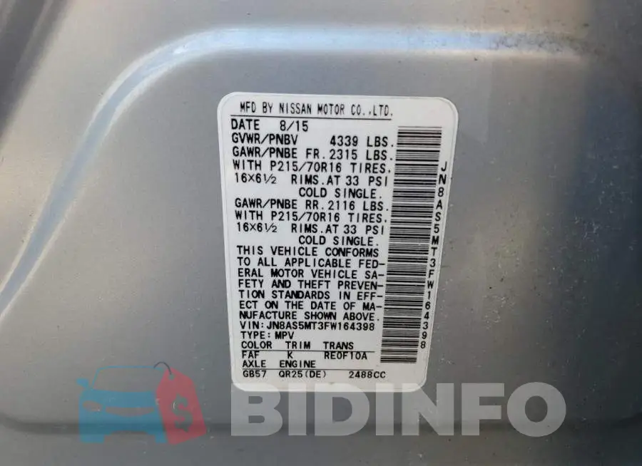 JN8AS5MT3FW164398 Photo# 14
