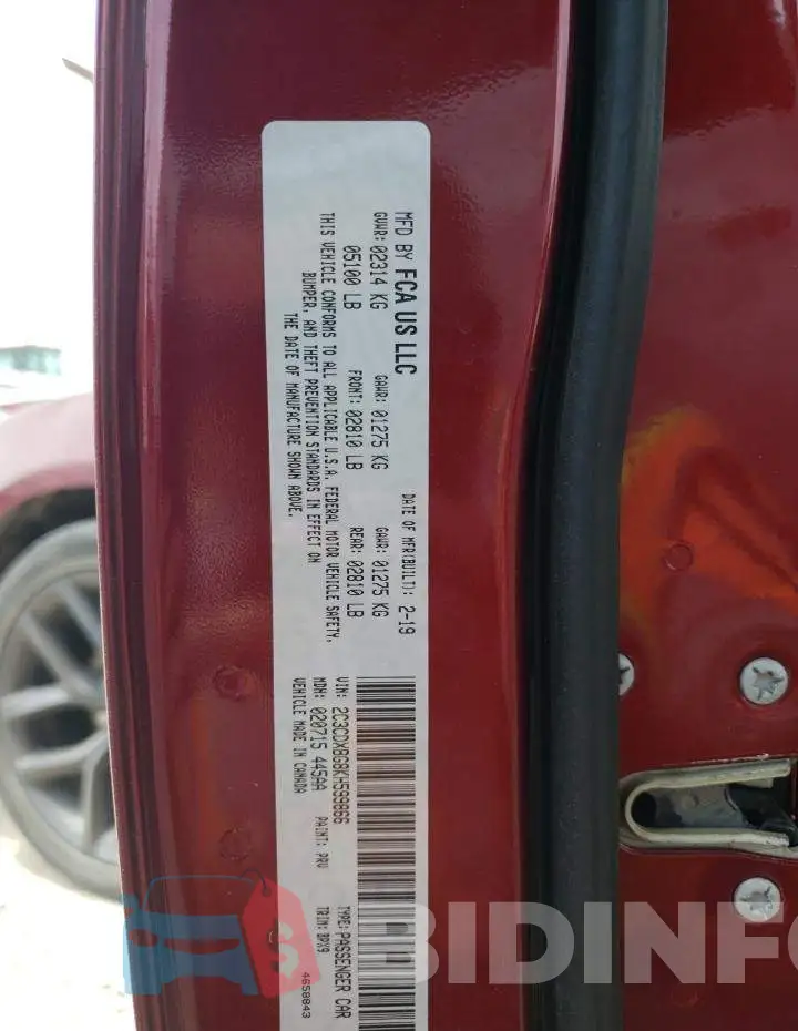 2C3CDXBG8KH599866 Photo# 12