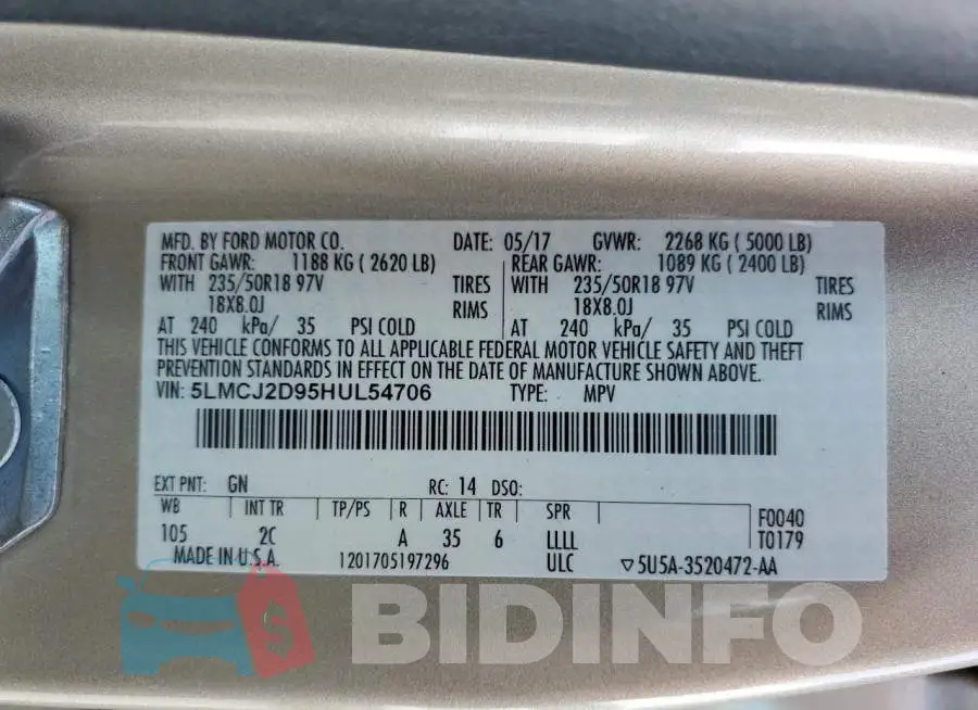 5LMCJ2D95HUL54706 Photo# 13