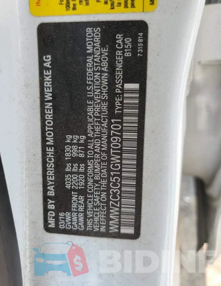 WMWZC3C51GWT09701 Photo# 12