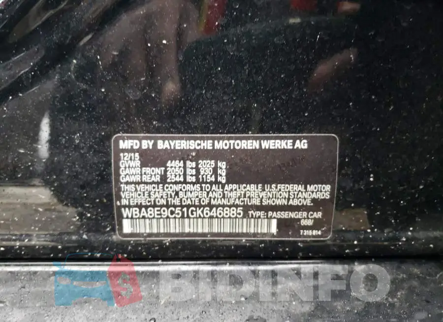 WBA8E9C51GK646885 Photo# 12