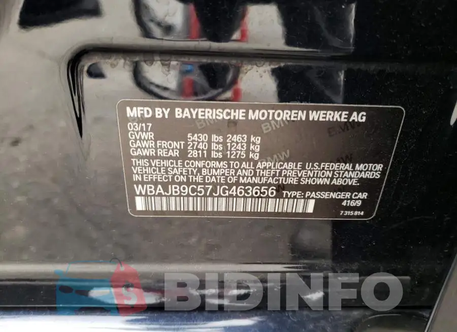 WBAJB9C57JG463656 Photo# 12