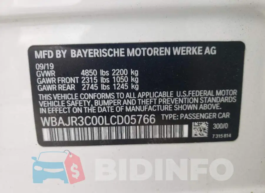 WBAJR3C00LCD05766 Photo# 13
