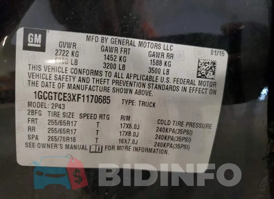 1GCGTCE3XF1170685 Photo# 12