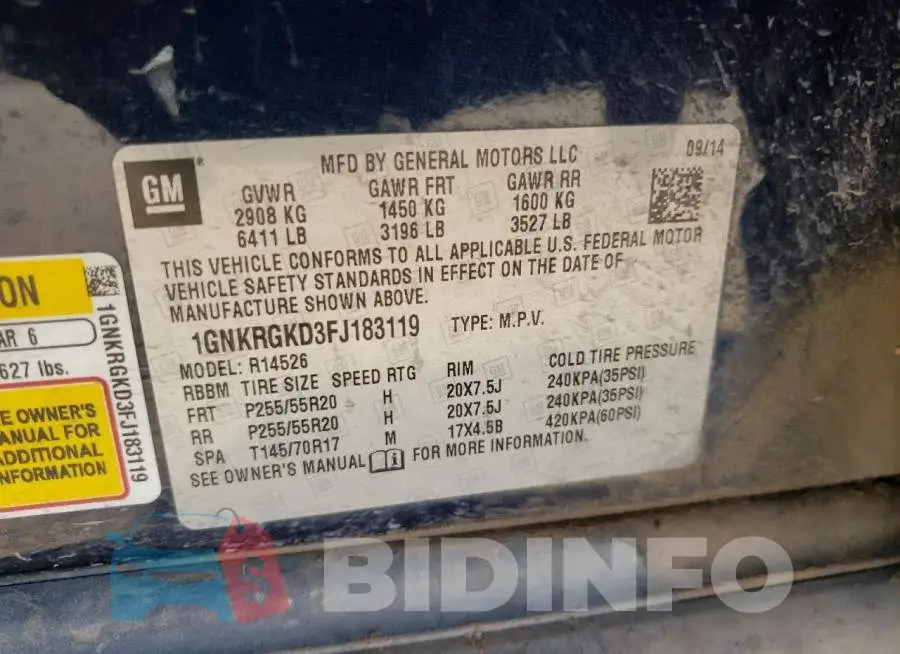 1GNKRGKD3FJ183119 Photo# 13
