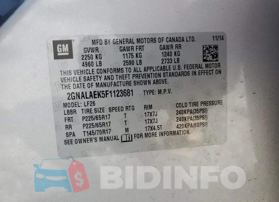 2GNALAEK5F1123681 Photo# 14