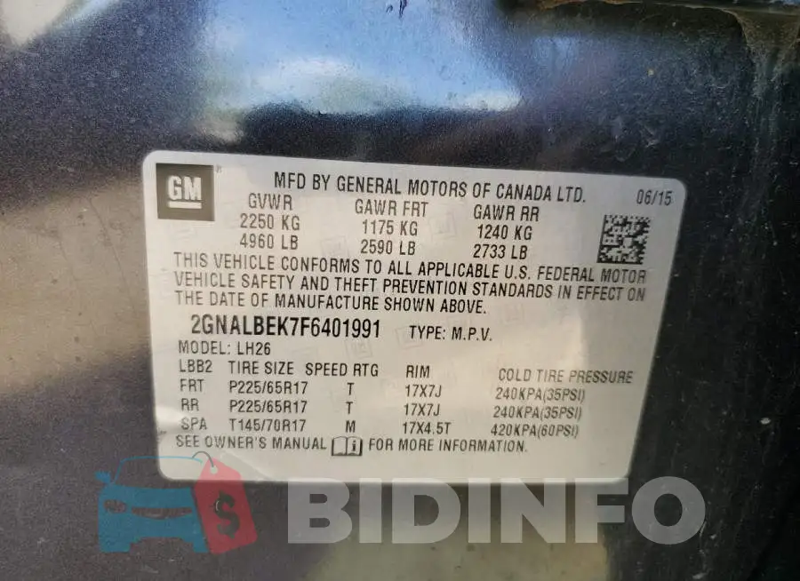 2GNALBEK7F6401991 Photo# 12