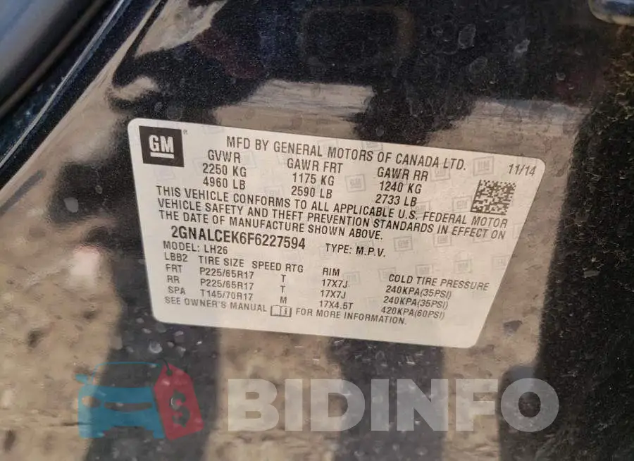 2GNALCEK6F6227594 Photo# 12