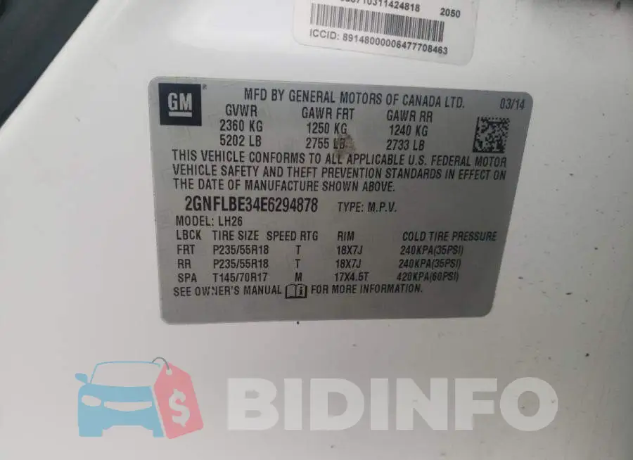 2GNFLBE34E6294878 Photo# 13