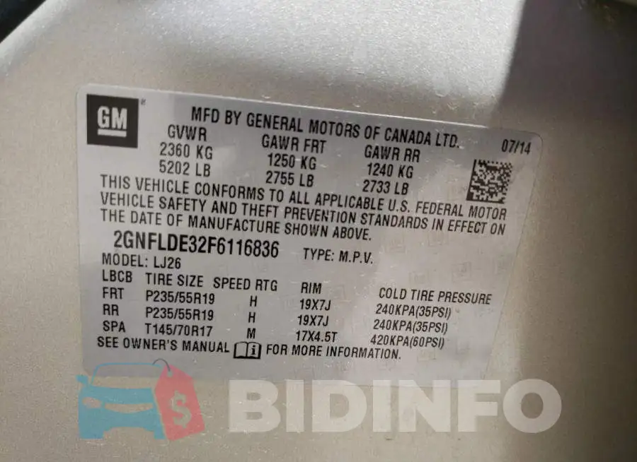 2GNFLDE32F6116836 Photo# 14