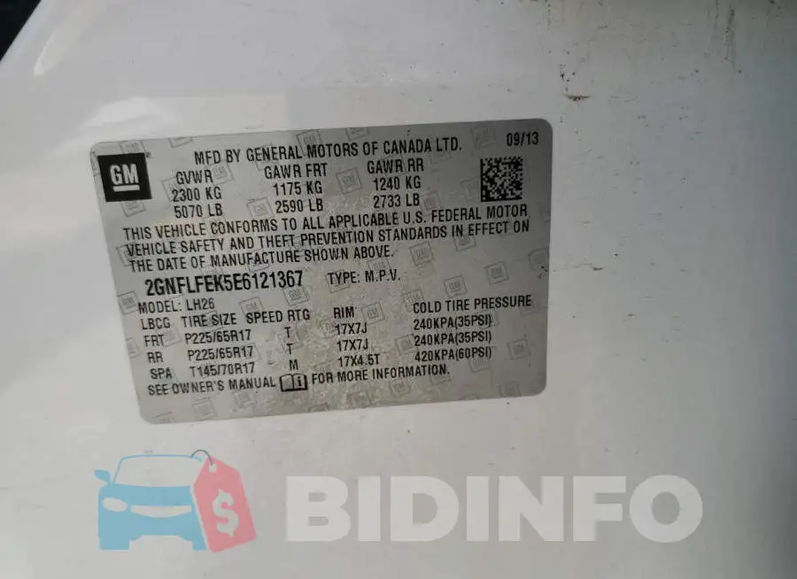 2GNFLFEK5E6121367 Photo# 13