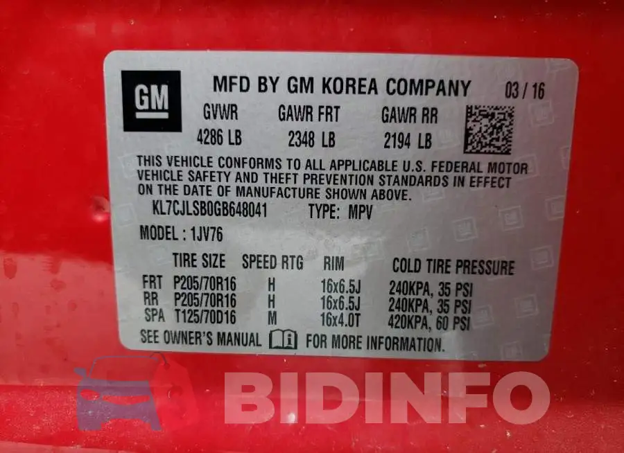 KL7CJLSB0GB648041 Photo# 14