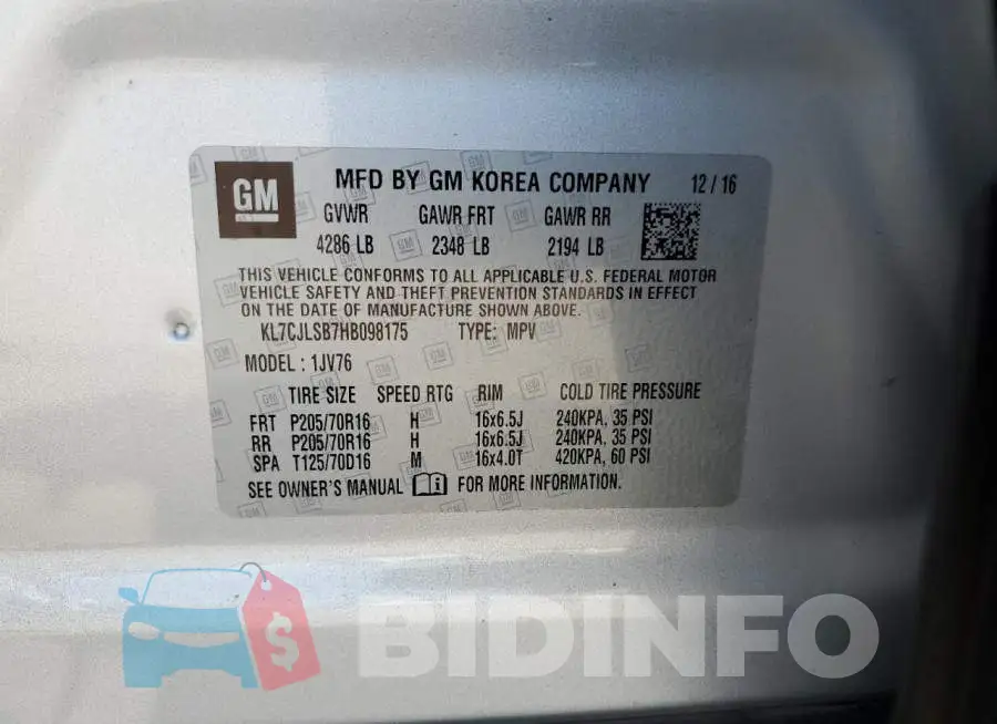 KL7CJLSB7HB098175 Photo# 12