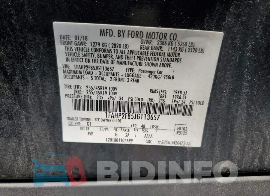 1FAHP2F85JG113657 Photo# 12