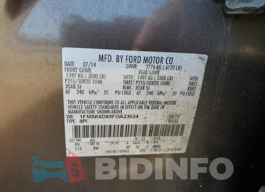 1FM5K8D85FGA23624 Photo# 14
