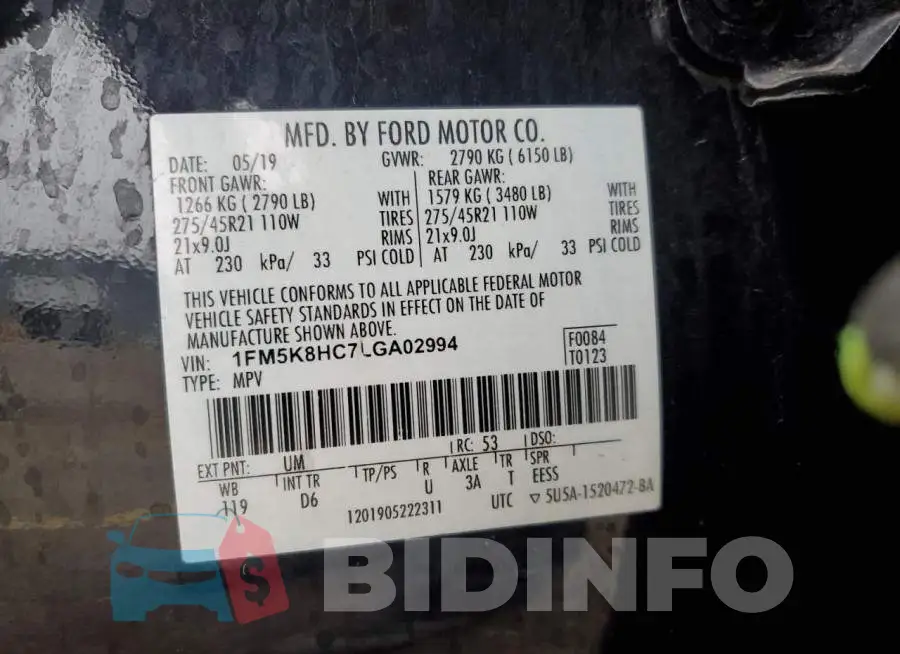 1FM5K8HC7LGA02994 Photo# 14