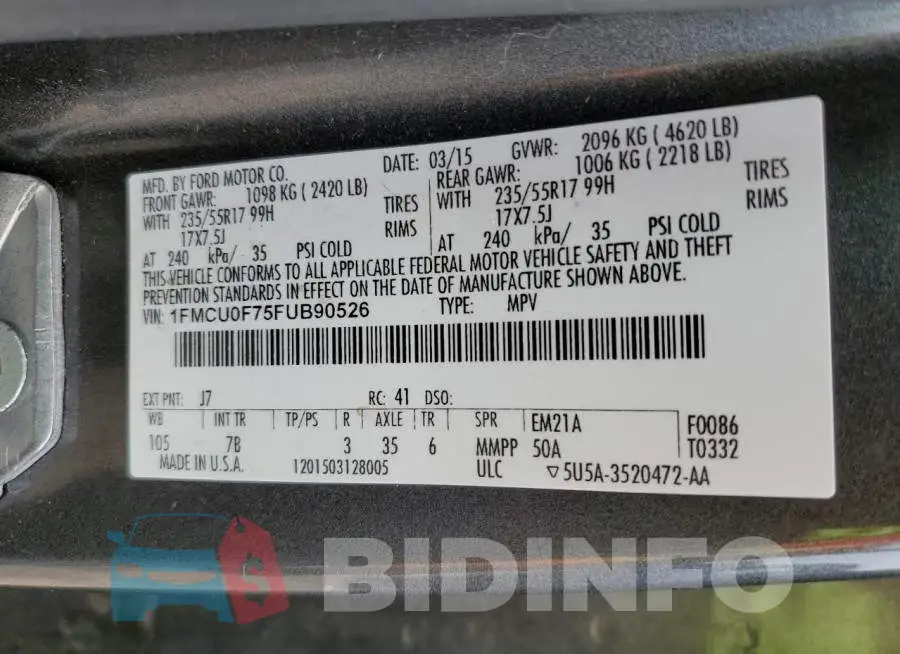 1FMCU0F75FUB90526 Photo# 13