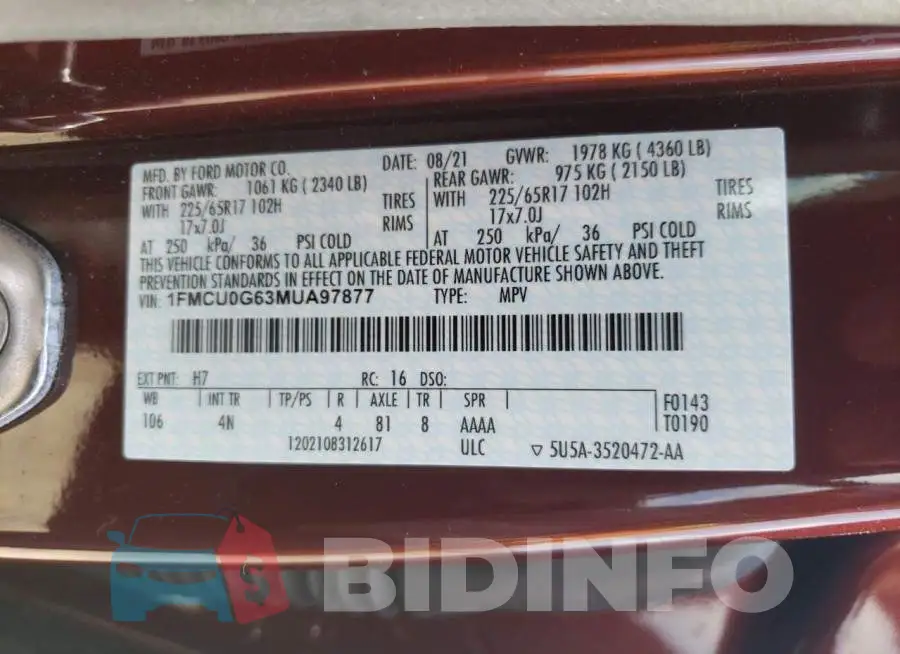 1FMCU0G63MUA97877 Photo# 14