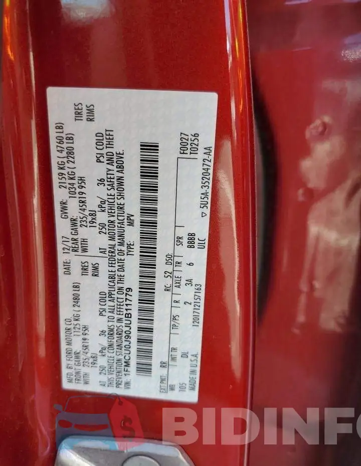 1FMCU0J90JUB11779 Photo# 13