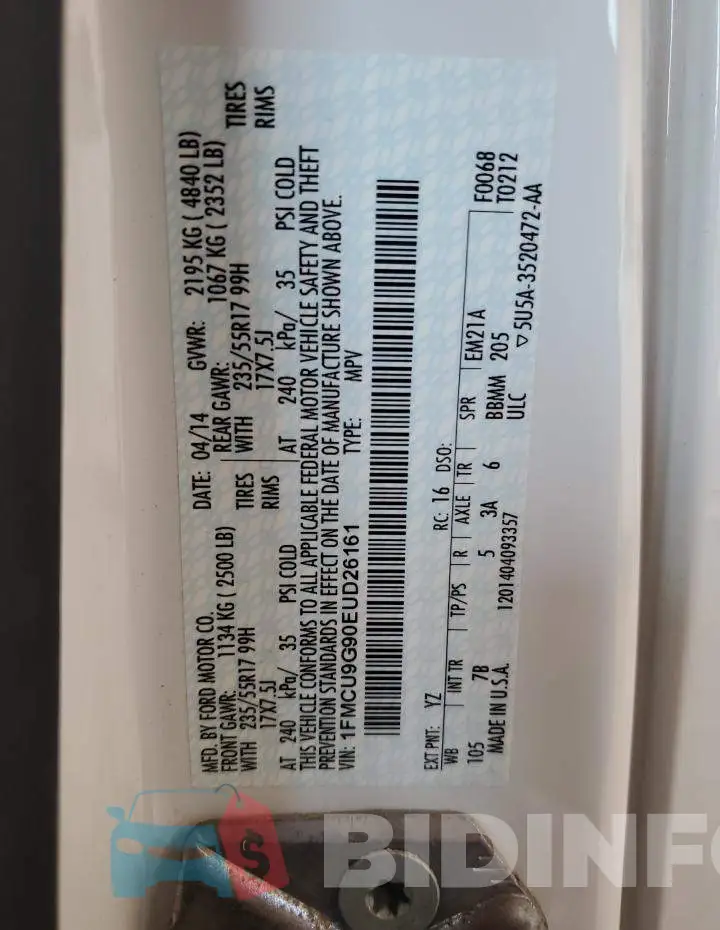 1FMCU9G90EUD26161 Photo# 12