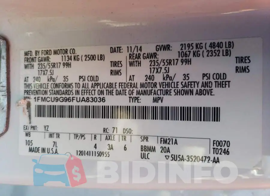 1FMCU9G96FUA83036 Photo# 13