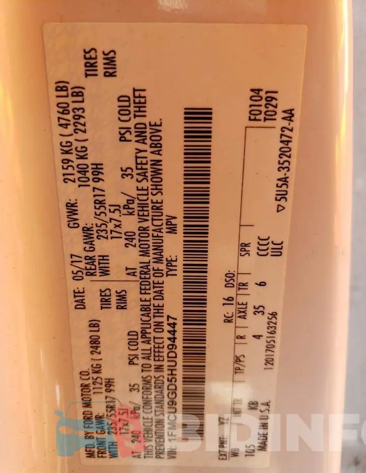 1FMCU9GD5HUD94447 Photo# 13