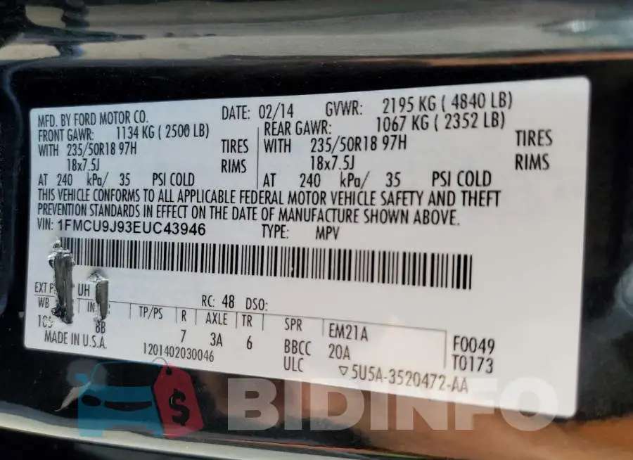 1FMCU9J93EUC43946 Photo# 13