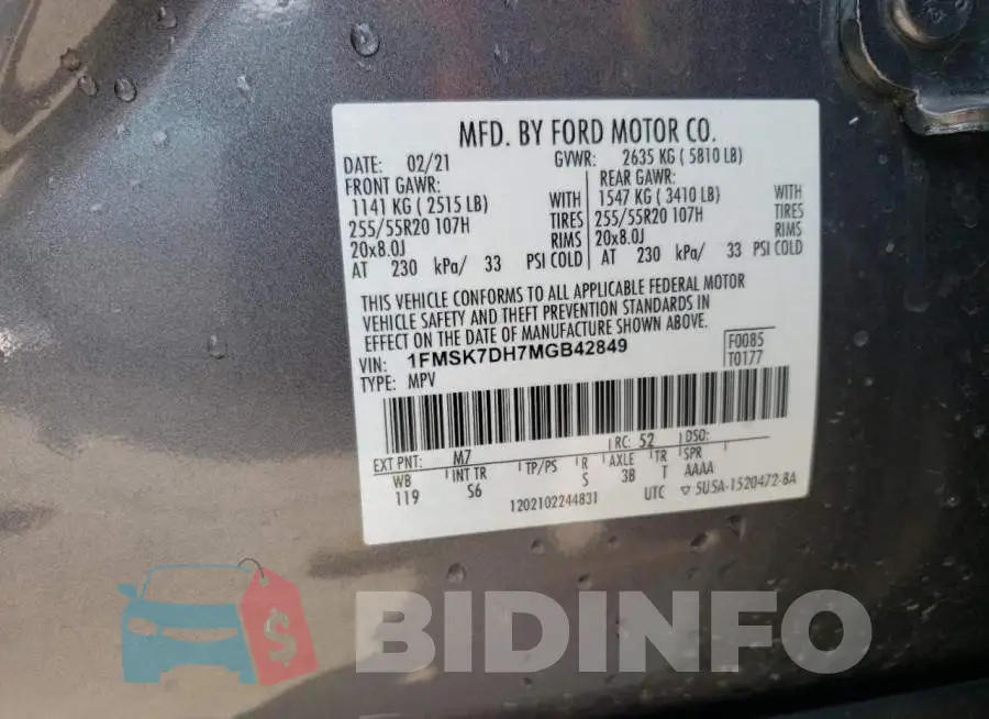 1FMSK7DH7MGB42849 Photo# 13