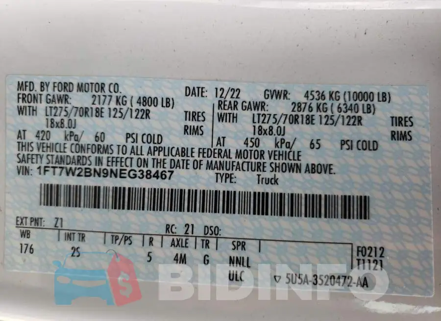 1FT7W2BN9NEG38467 Photo# 12