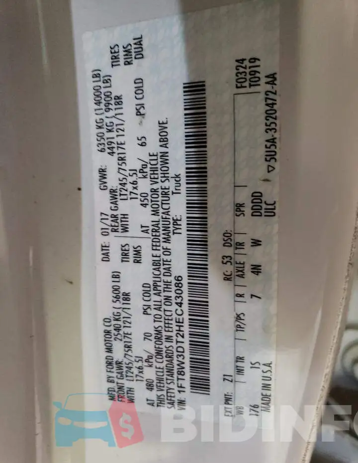 1FT8W3DT2HEC43086 Photo# 12