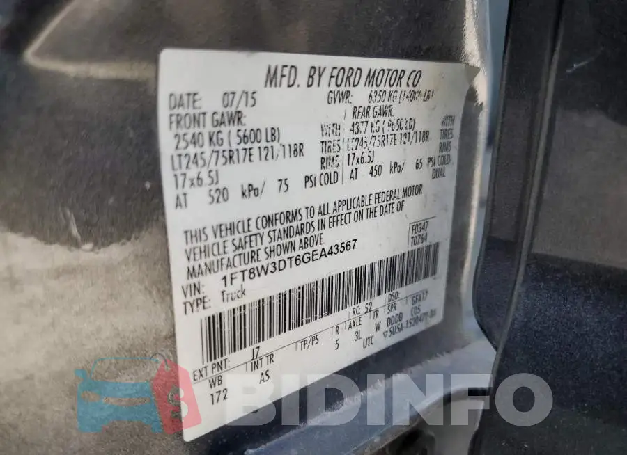 1FT8W3DT6GEA43567 Photo# 12