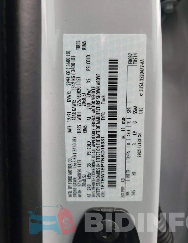 1FTEW1EP7NKD16331 Photo# 13
