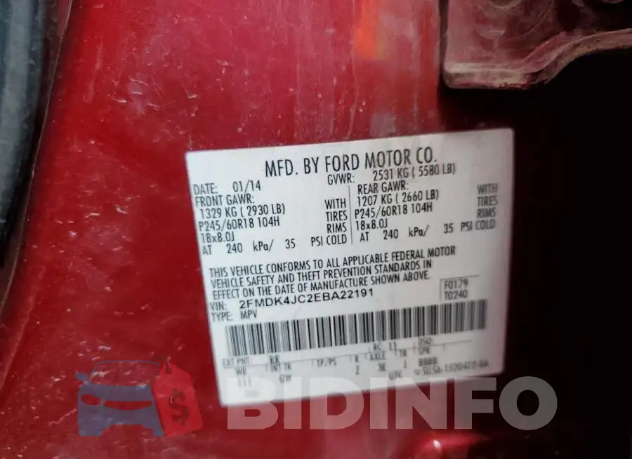 2FMDK4JC2EBA22191 Photo# 13