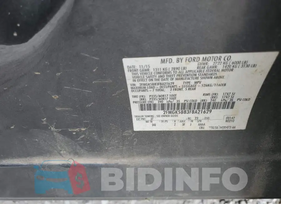 2FMGK5B83FBA21629 Photo# 13