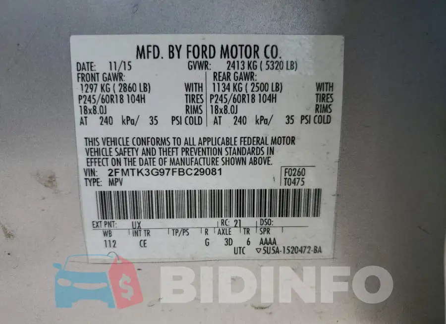 2FMTK3G97FBC29081 Photo# 14