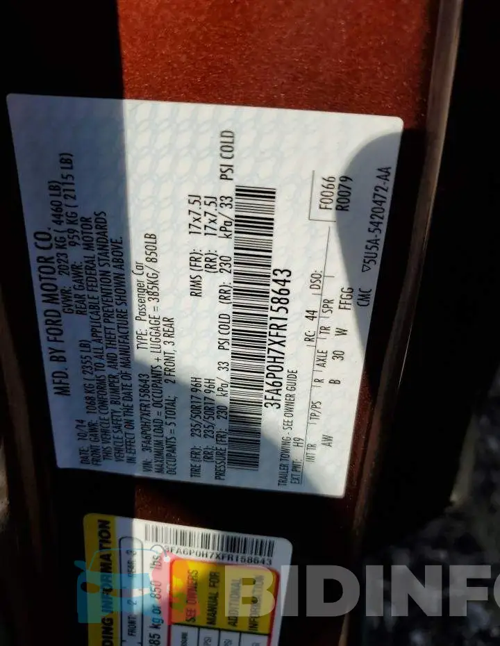 3FA6P0H7XFR158643 Photo# 12