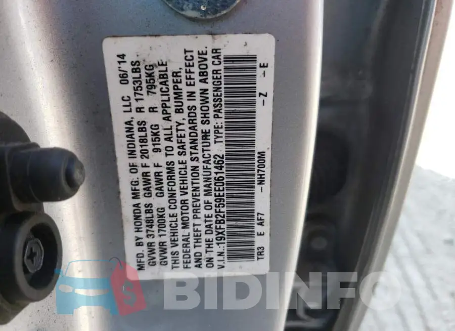 19XFB2F59EE061462 Photo# 12