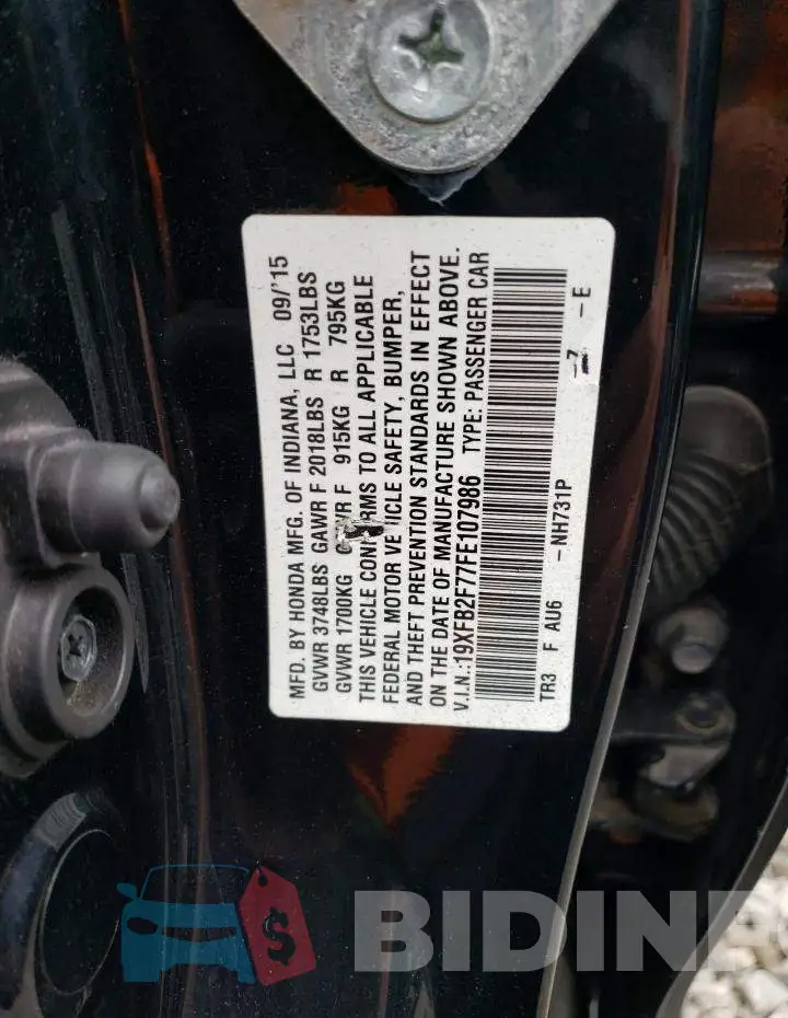 19XFB2F77FE107986 Photo# 12
