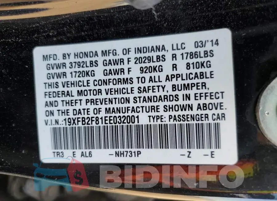 19XFB2F81EE032001 Photo# 12