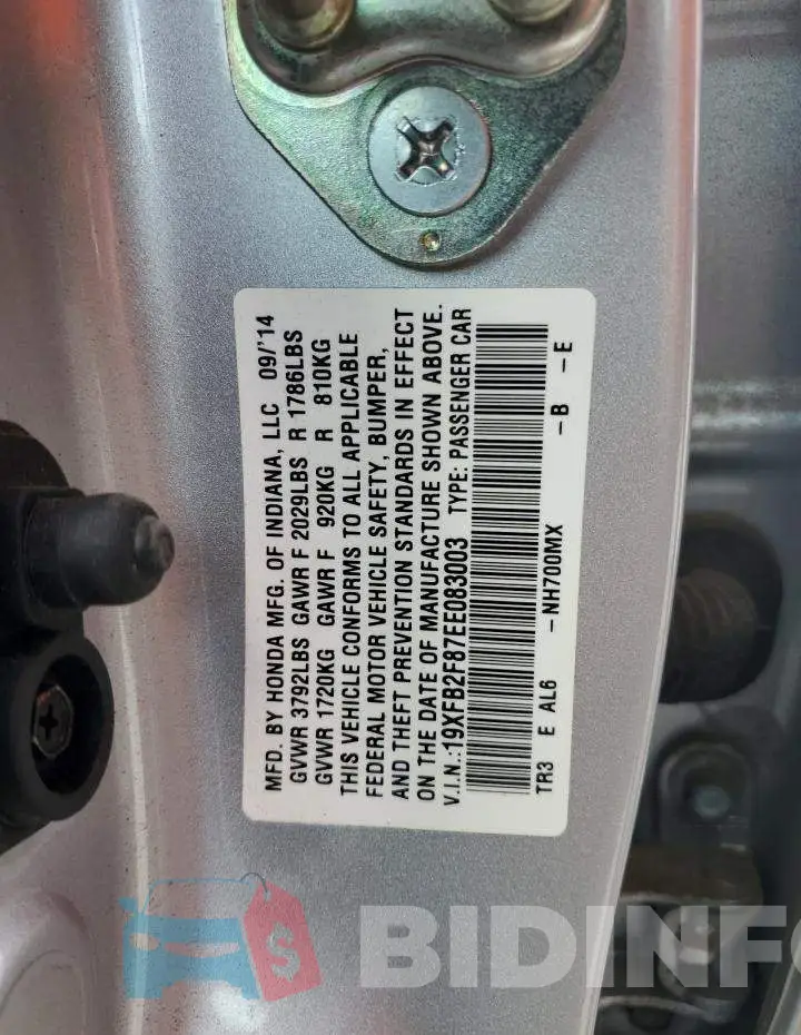 19XFB2F87EE083003 Photo# 12