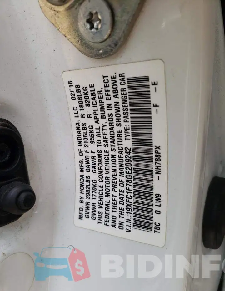 19XFC1F78GE209242 Photo# 12