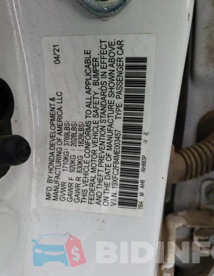 19XFC2F84ME003457 Photo# 12