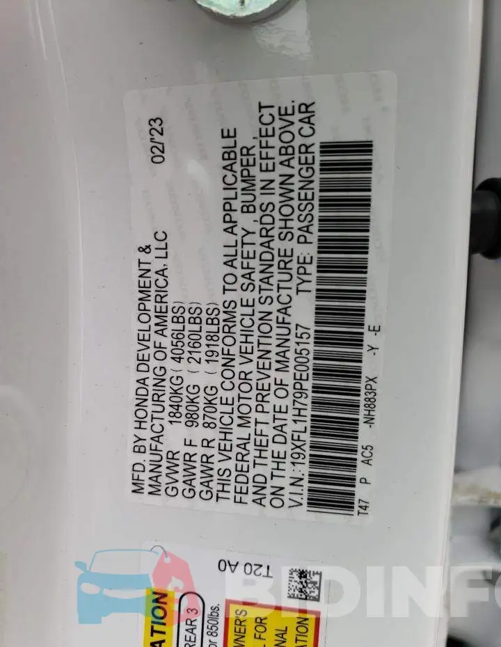 19XFL1H79PE005157 Photo# 12